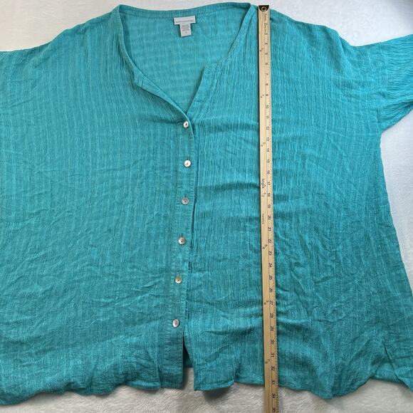 Soft Surroundings Plus 3X Top Linen Blend Shirt Gauzy Flowy Teal Button Front - Picture 8 of 10